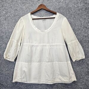 VINCE Cotton Blouse Womens Small White Tiered Tunic Flowy Summer Cottage Luxury